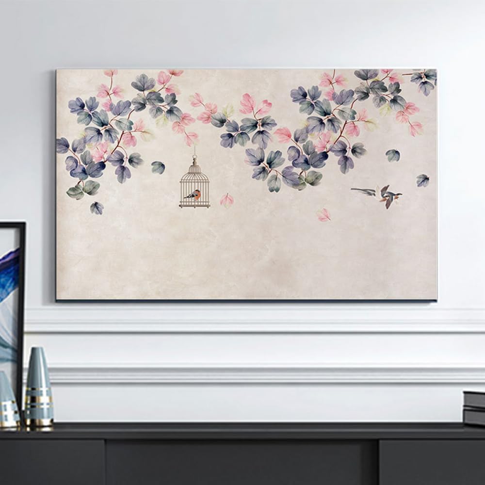Osłona telewizora, 32-65 cali do telewizorów z płaskim ekranem Sztuka dekoracji salonu w pomieszczeniach(Flower8,49-52inch)
