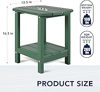 Vista 3 de nalone Adirondack - Mesa auxiliar para exteriores de 16.5 pulgadas, mesa auxiliar de plástico HDPE doble Adirondack para patio (verde)