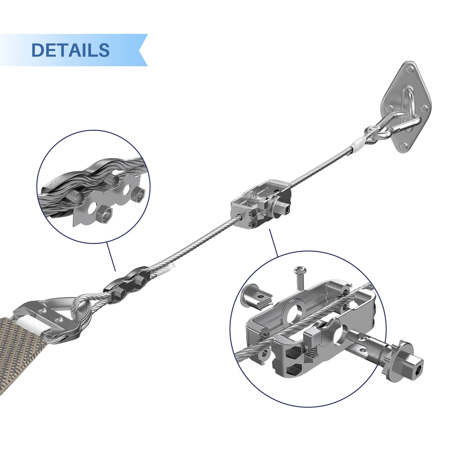 E&K Sun Shade Sail Hardware Kit with Tension Cable Winch Pad Eyes Hooks for Rectangle Sun Shade Sails Installation