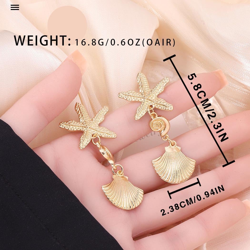 Gold Shell Earrings Starfish Earrings Mermaid Accessories Women - Image 4