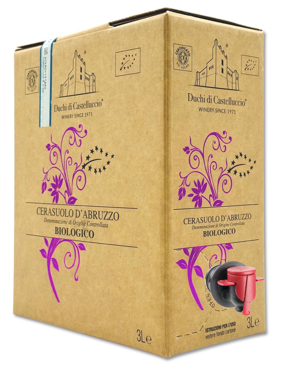 3 litri Cerasuolo d'Abruzzo DOC Rosato Bio Vegan in bag in box Duchi di Castelluccio 13% vol (Rosato, 3 Litri)