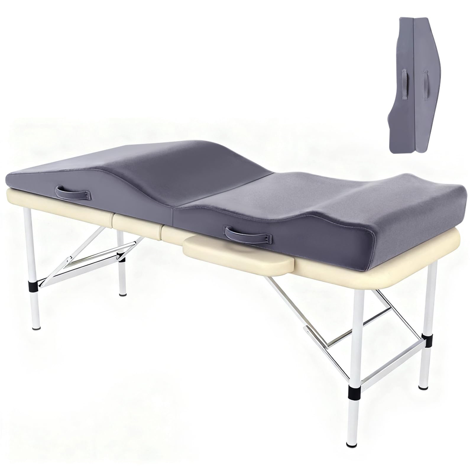 Photo 1 of Citybay Lash Bed Topper – Ergonomic Curvy Massage Table Foam Topper, Non-Slip Esthetician Bed Cushion with Removable Washable Cover for Salon, Waxing, Eyelash, Spa, Tattoo, Facial, 71"x28"x7" (Grey)