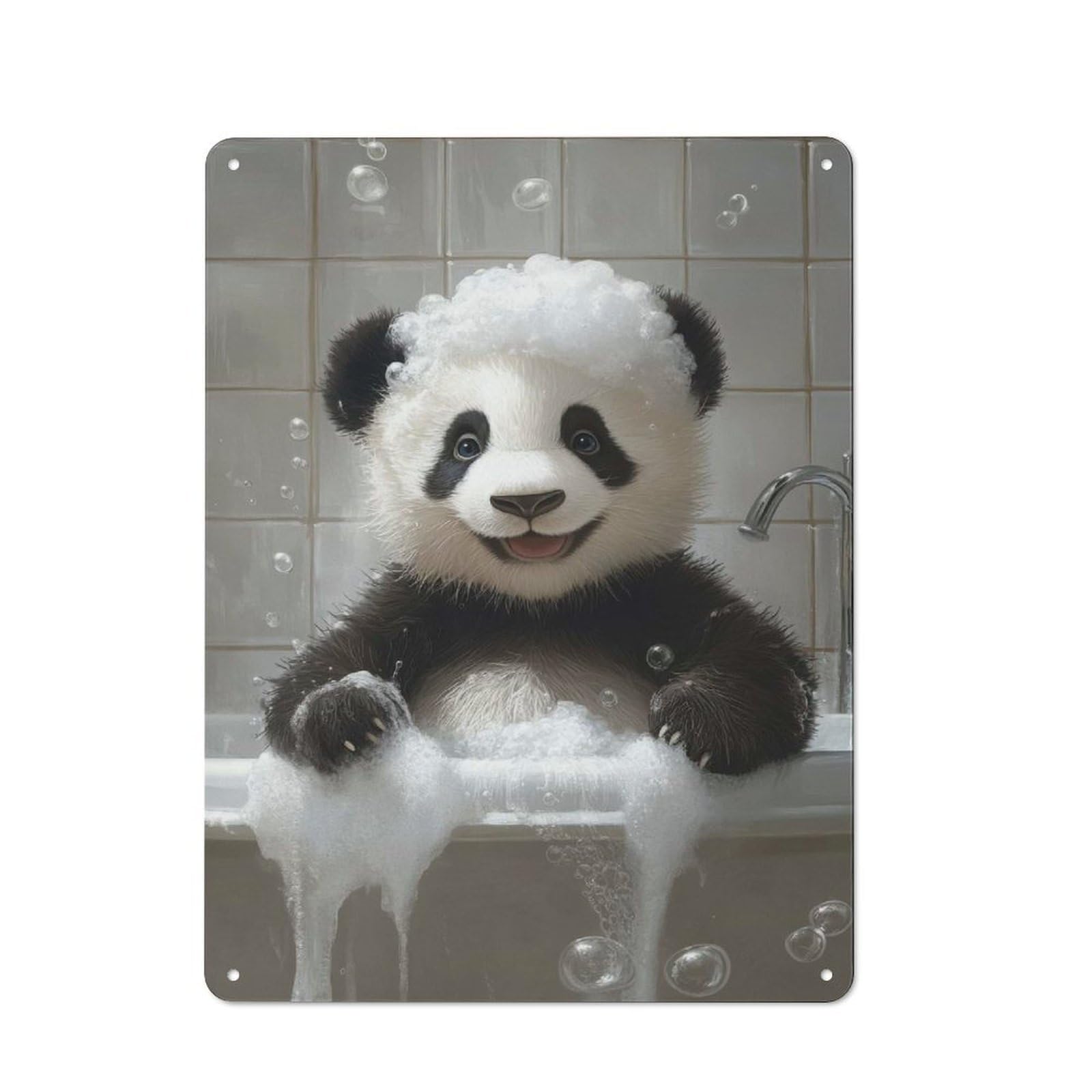Junmoney Style-2 Tin Wall Plaque 40X30cm With Panda Bath Time For Garage Wall, With Clear Vintage Wall Decor Character