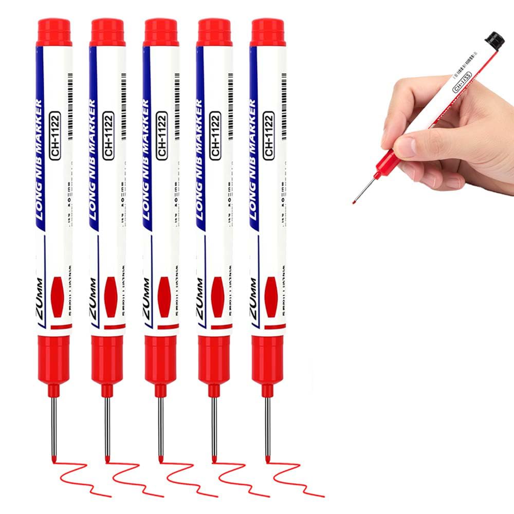 Long Head Deep Hole Marker, 2024 Upgrade Permanent Markers Carpenter Ink Marker Pens, Waterproof Colorful Carpenter Pen Construction Markers Marking Tool for Bathroom Woodworking (Red)