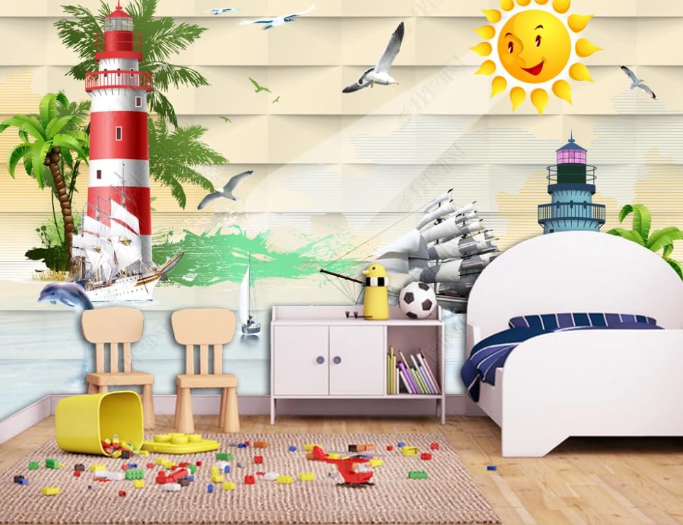 Papier peint intissé phare de la Méditerranée poster géant mural pour salon 300x210 cm