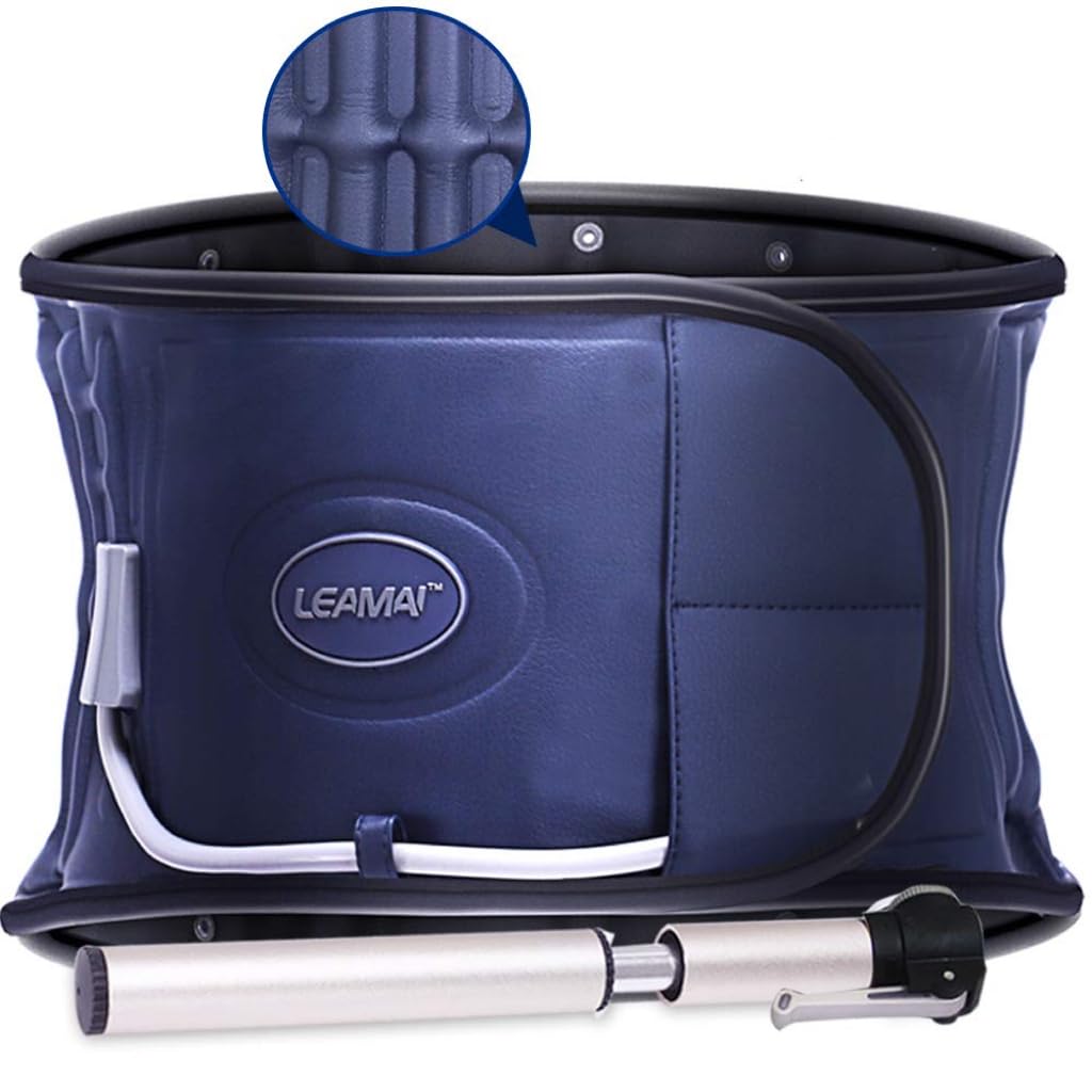 Decompression Back Belt,Inflated Compression Back Brace with Hand Pump and Extension Pad,Lumbar Support Belt for Men & Women Lower Back Pain Relief, Back Decompression Devices Fits Waist Size 29-49 Inches (Blue)