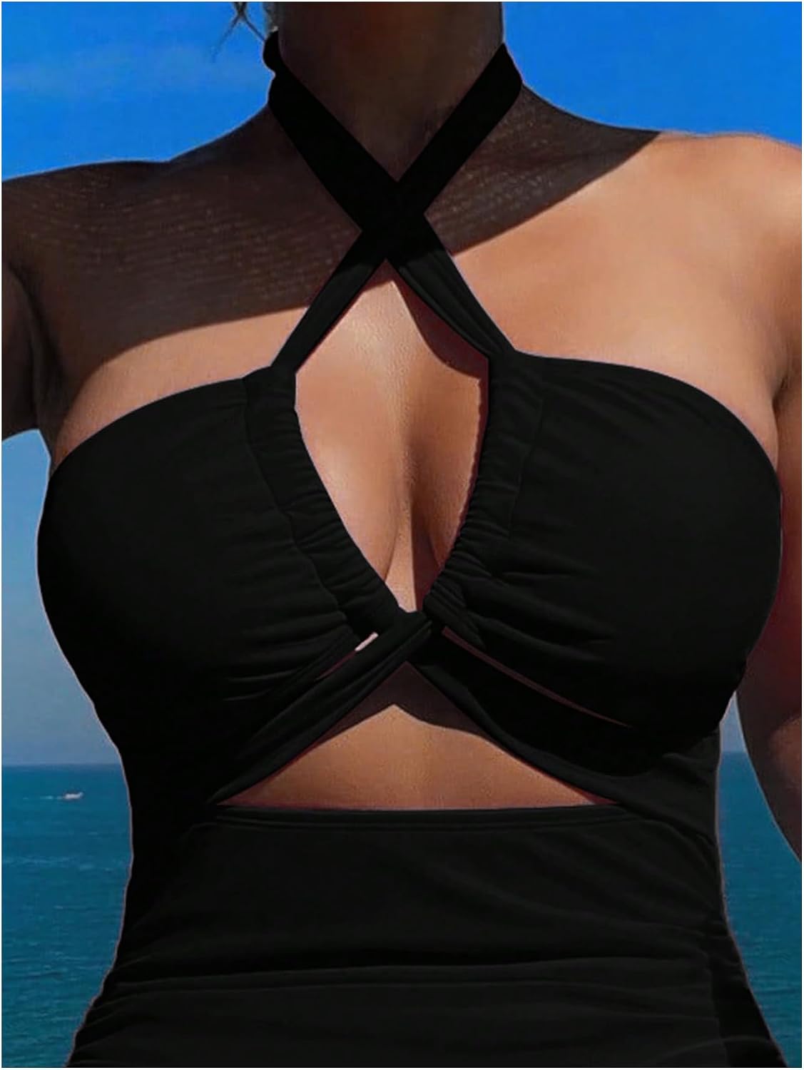 SHENHE Women's One Piece Swimsuit Tummy Control High Waist Cut Out Criss Cross Halter Bathing Suit