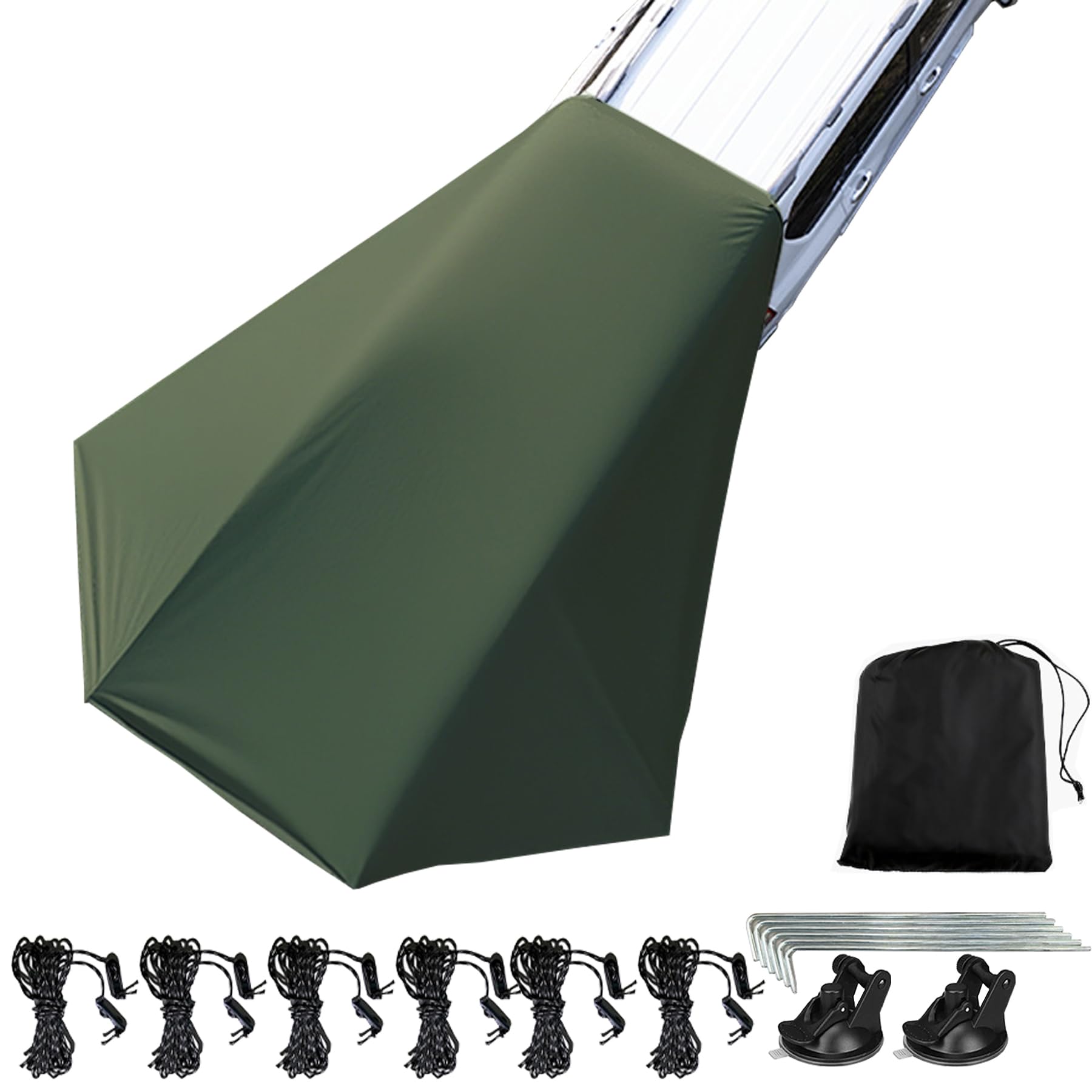 Grün Farbe Auto UV-Schutz Tarp, 280×380cm Silberne Beschichtung Vorzelt für SUV Seitentür und Hintertür, Wohnmobil-Markise Haben Zeltseile, Zeltnägel, Saugnapf, Aufbewahrungstasche Auto & Motorrad