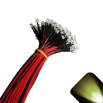 12v 5mm Flat Top Pre-Wired Warm/Soft White LED - Ultra Bright 10v, 11v, 12v, 13v, 14v, 15v Pack of 50
