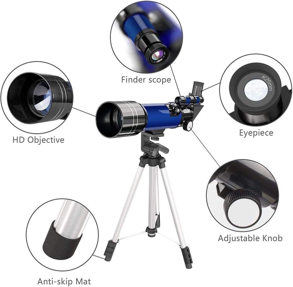 High Power 400/70mm Astronal Telescope Refractor Telescope with Adjustable Tripod & Smartphone Adapter Telescope for Kids Adults Beginners Binoculars (White)