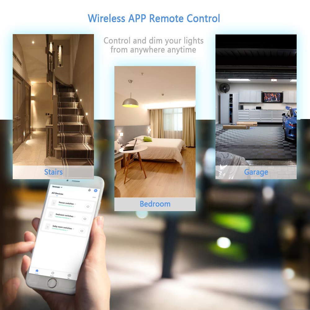 Super Sale 🛒 3 Way Smart Dimmer Switch Kit, TESSAN WiFi Dimmable Led Light Switch Work with Alexa, Google Home, Multiple-Locations, Neutral Wire Required, Programmable Timer Schedule Wall Switch