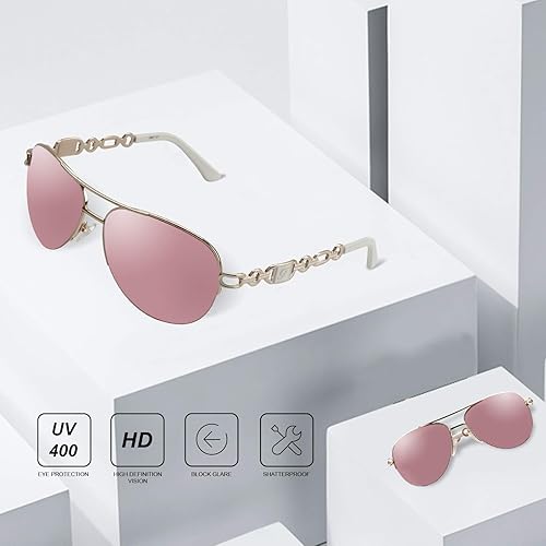 Miniatura 4 de FONHCOO Gafas de sol de aviador para mujeres y hombres, marco de metal UV400 gafas de sol espejadas