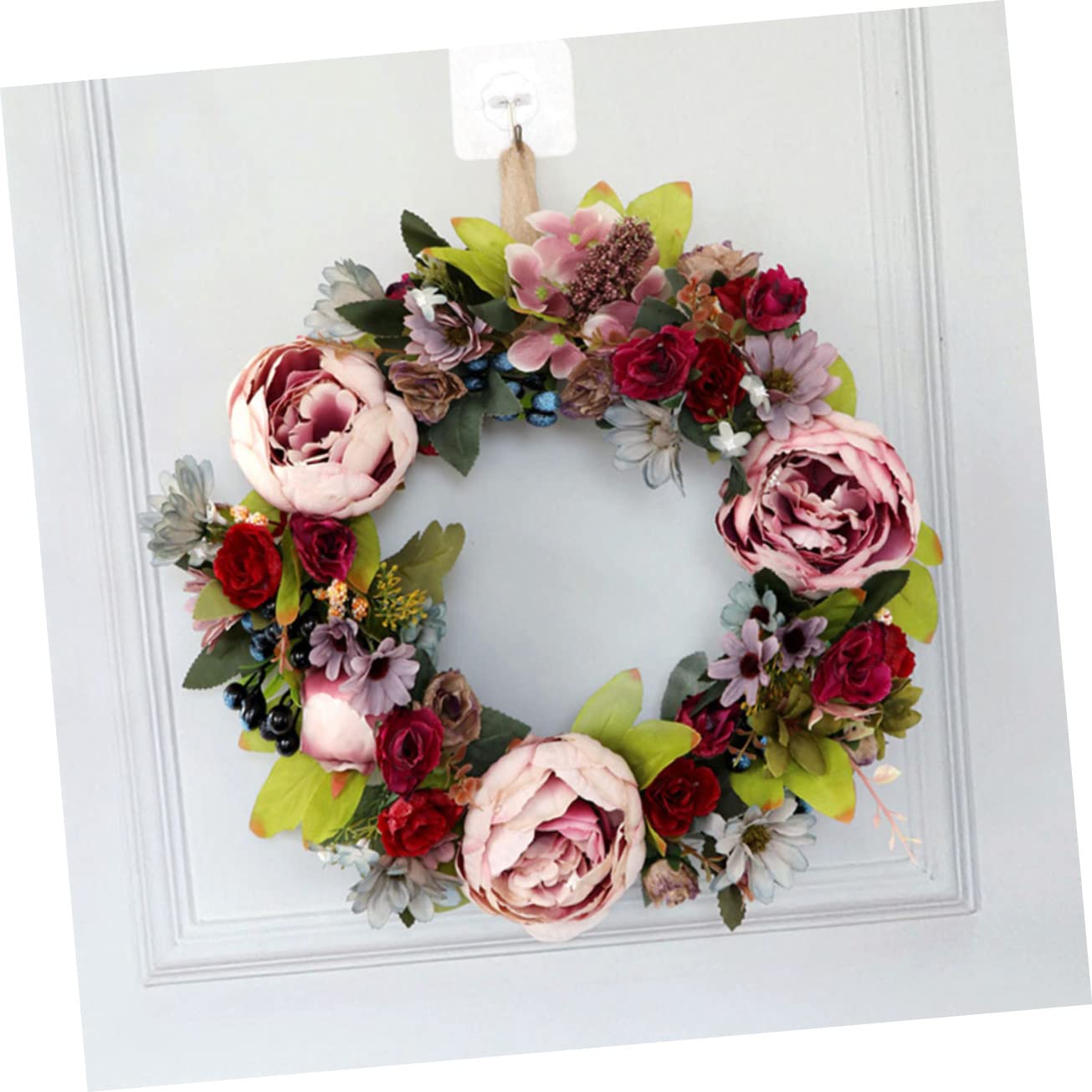 Ghirlanda di Peonie Finte Decorativa da Appendere in Legno Plastico