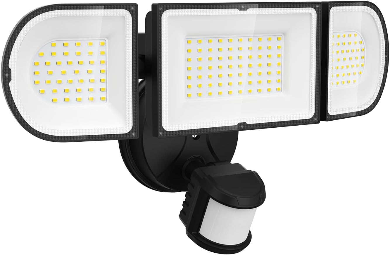 200W Motion Sensor Outdoor Lights, 20000LM LED Flood Lights Outdoor, Wired Security Motion Lights for Outside Waterproof IP65, 6500K Dusk to Dawn Outdoor Lighting for House, Garage, Backyard