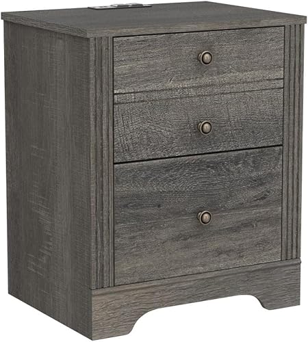 Miniatura 5 de WAMPAT Mesita de noche con estación de carga, juego de 2 mesas auxiliares con 2 cajones, mesas auxiliares modernas para sofá, mesitas de noche de