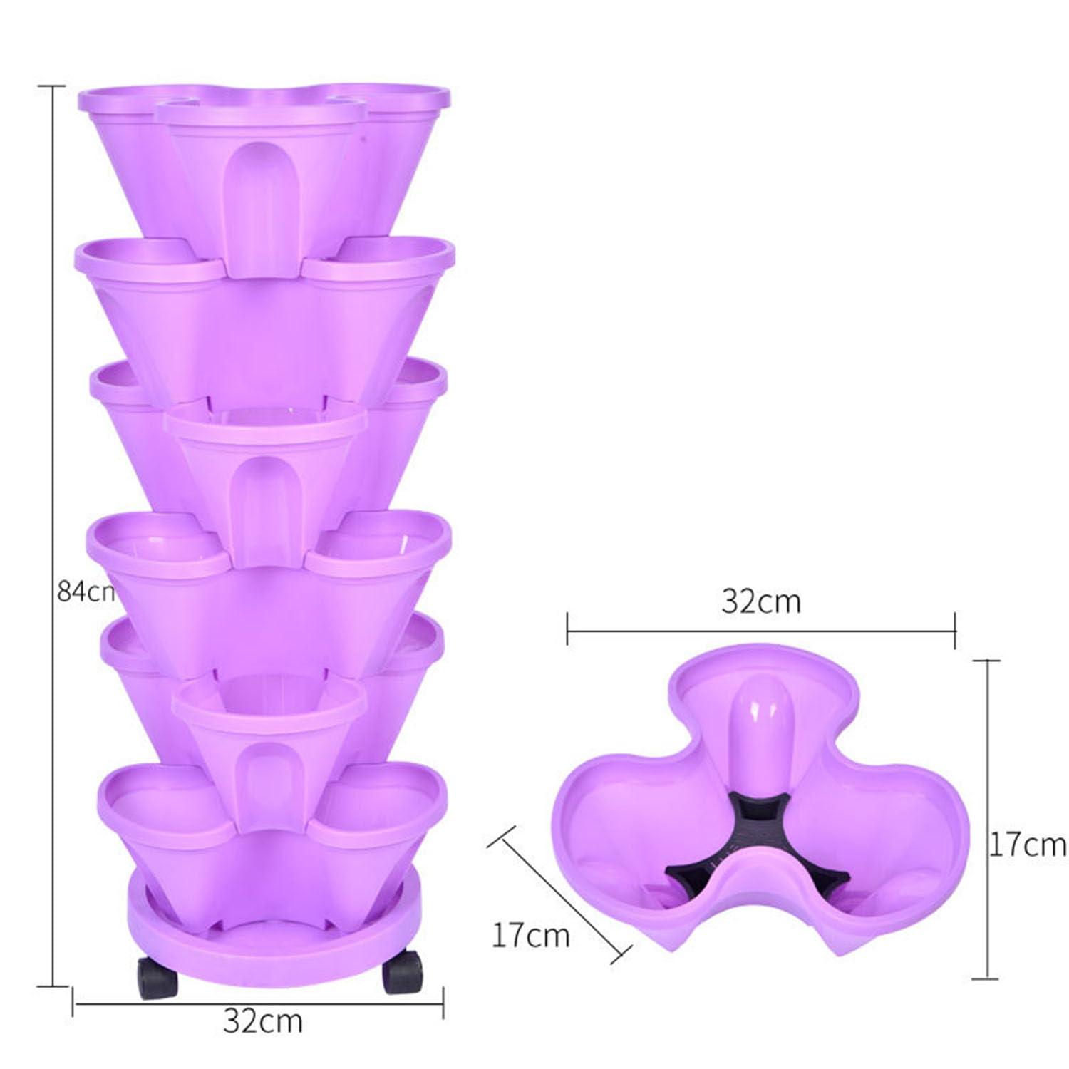 Vaso da Fiori Tridimensionale Multistrato Impilabile per Piante di Fragole per Balcone Giardino Interni Ed Esterni Rampicanti Piante Fioriera da Balcone Regolabile,Verde,Three Petals