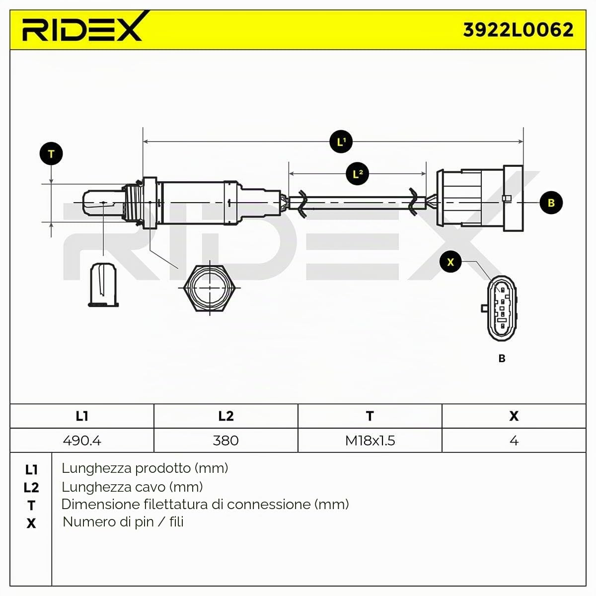 RIDEX 3922L0062 Sonda lambda Compatibilità con FIAT 500 312
