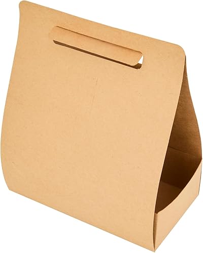 Restaurantware Bio Tek - Loncheras de papel de 8.75 x 4.25 x 8 pulgadas con asas, 100 recipientes desechables de papel kraft para alimentos,