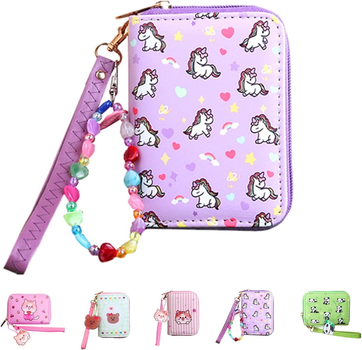 AACKS Little Girls Coin Purse Kids Small Wallet for Teens Women Mini Coin Pouches with Strap Cute Cartoon Card Holder Cat Kitty Panda Unicorn