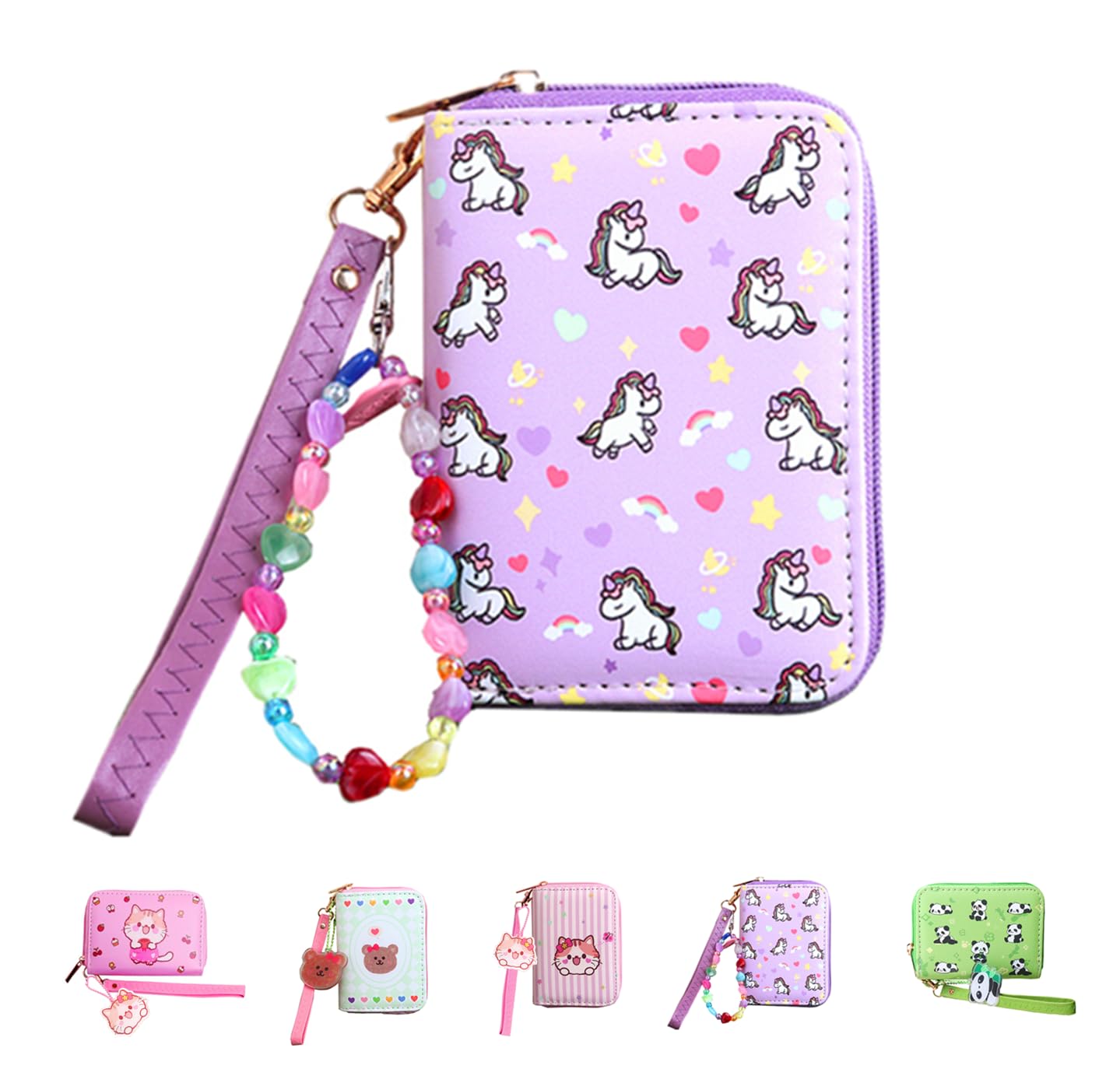 AACKS Little Girls Coin Purse Kids Small Wallet for Teens Women Mini Coin Pouches with Strap Cute Cartoon Card Holder Cat Kitty Panda Unicorn