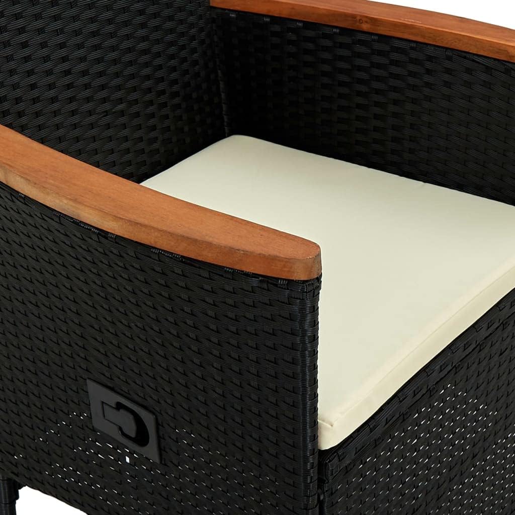 7 Piece Patio Dining Set,Patio Decor,Outdoor Table Chairs,Conversation Furniture,Afternoon Tea Suit,Dining Chairs, for Yard, Patio, Garden, Poolside, Balcony, Poly Rattan Acacia Wood Black