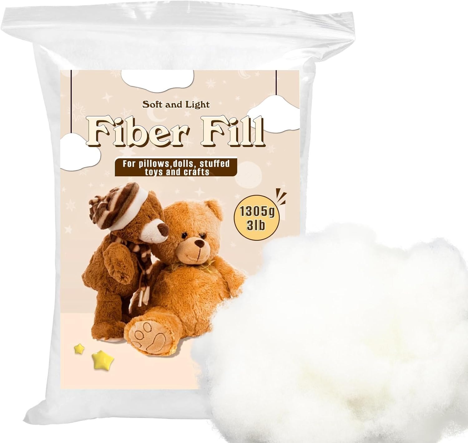Polyester Fiber Fill, Premium Pillow Stuffing, 3 lb / 1359g Polyfill Stuffing for Cushions, Stuffed Animals, High Resilience Fiberfill for Pillows, Bedding, Home Decor Projects