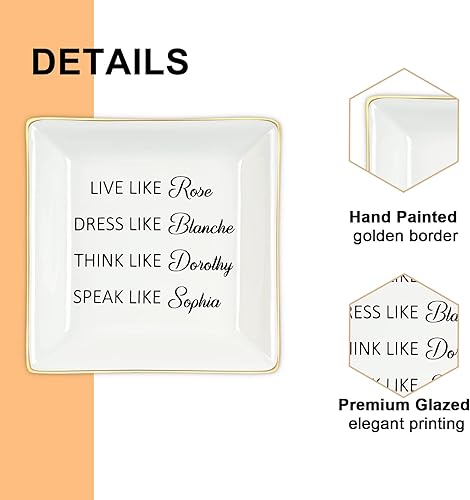 Miniatura 5 de Homlouue Plato para anillos dorados para niñas, regalos de amistad, regalos divertidos de cumpleaños para mujeres, Live Like Rose Dress Like Blanche