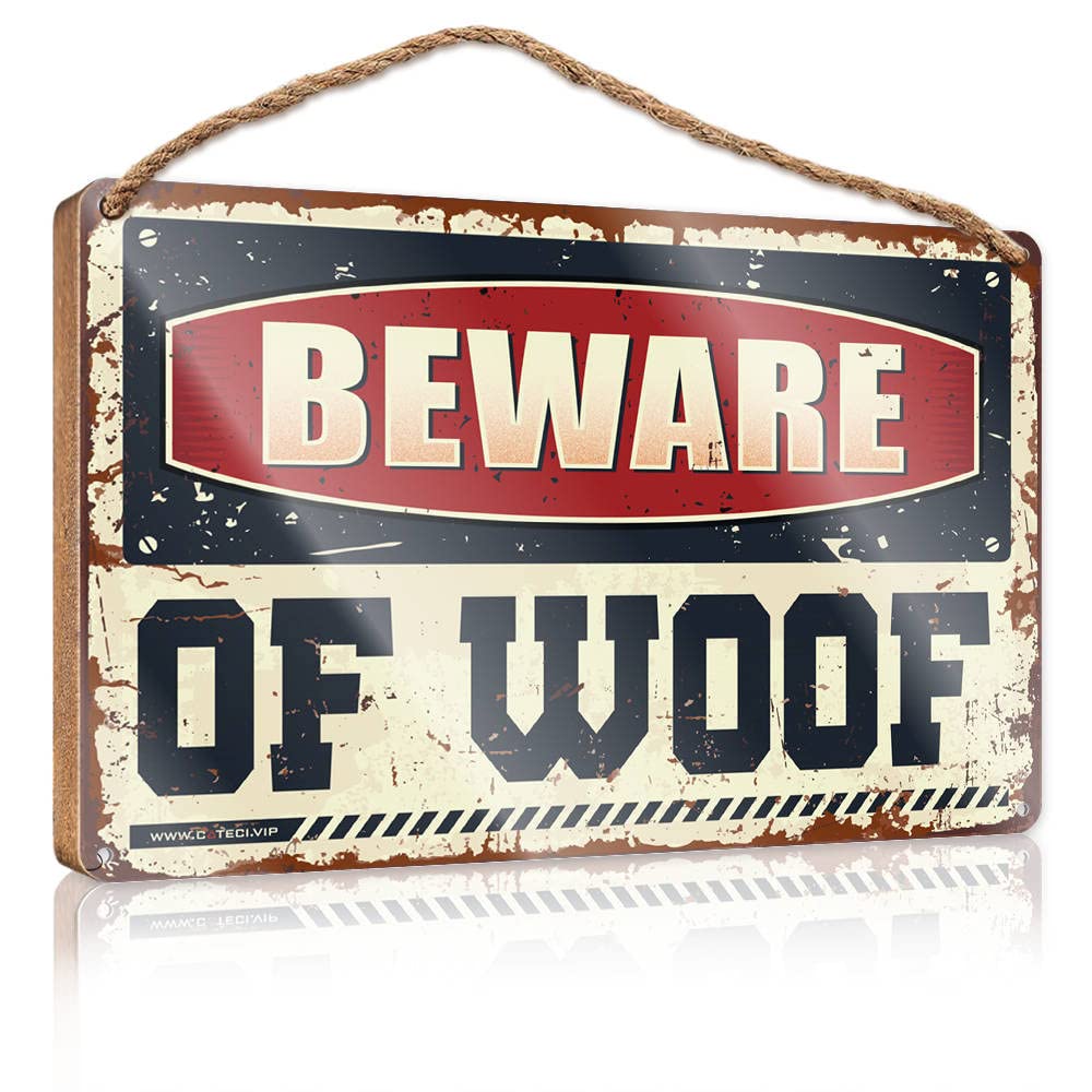 FZFN Wood Sign Decor Beware Of Woof Wooden Sign Hello Winter Sign Fall Front Porch Decorations(23X35CM)