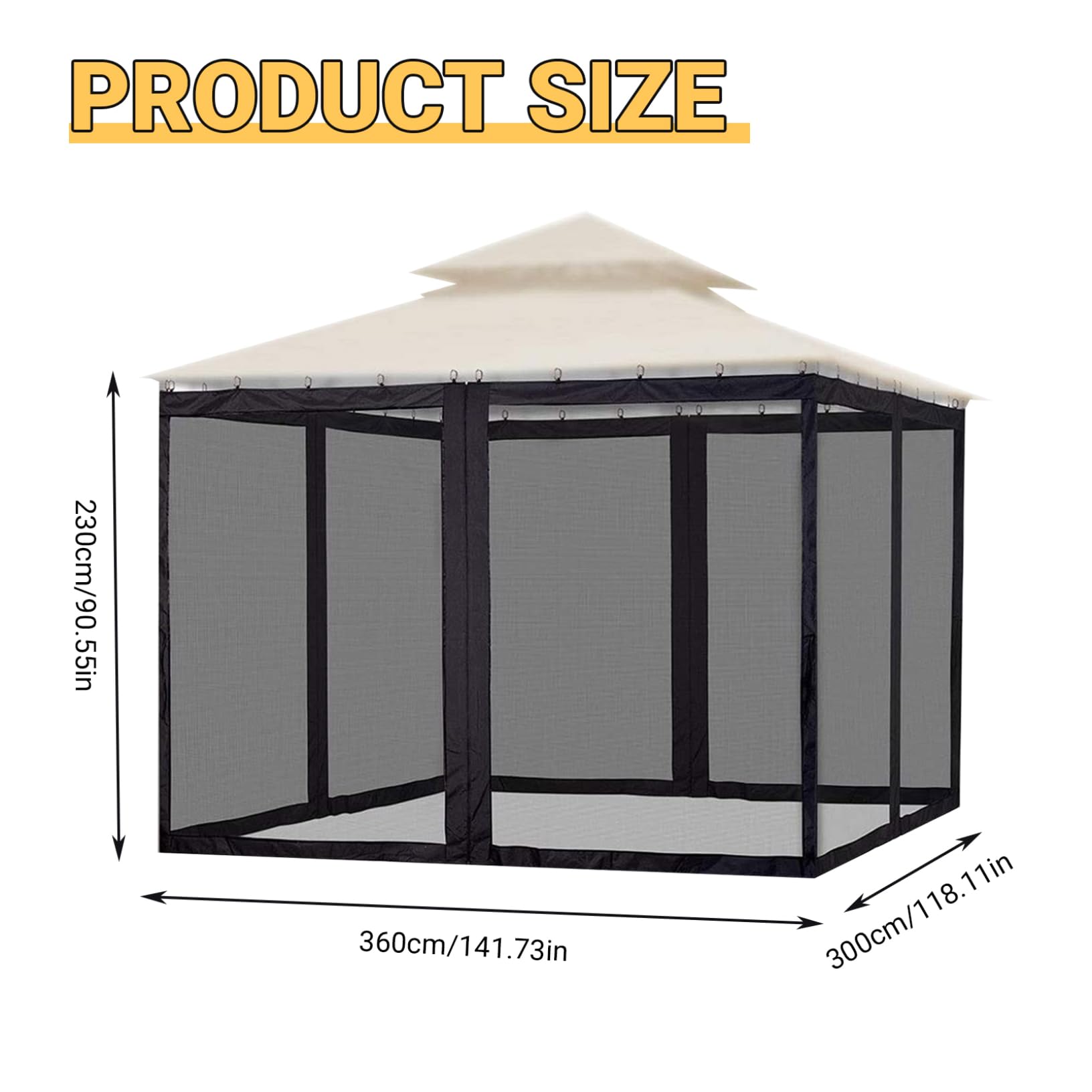 Zanzariera di ricambio per gazebo, pannelli per gazebo pieghevoli retrattili da 9x11x8 piedi con cerniera Rete per esterni in rete per portico, campeggio, patio, giardino