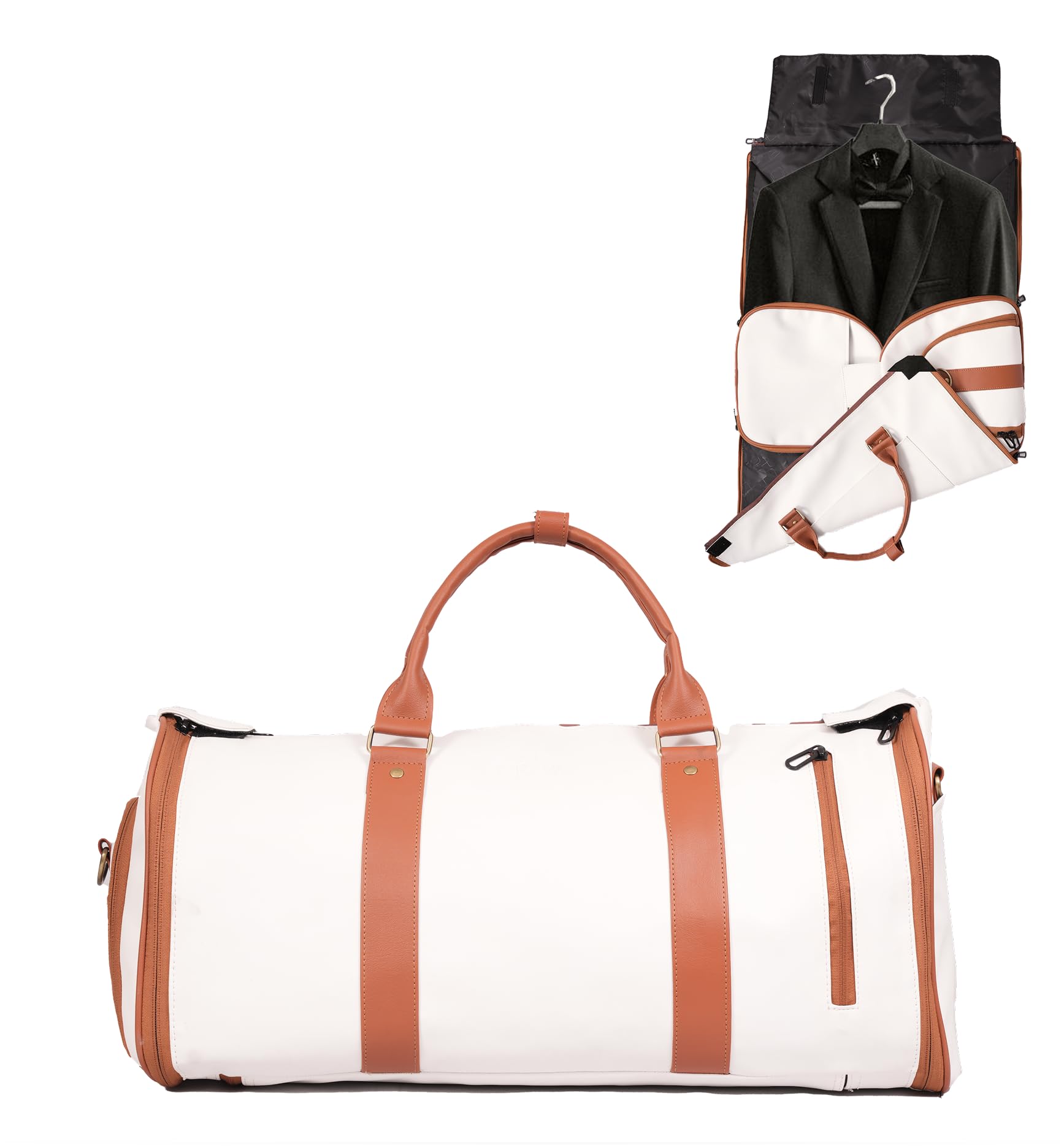 frova Convertible Large Duffel Bag for Travelling – Leather Duffle Bags for Men, 2-in-1 Travel Bag for Man Luggage, Carry On Duffel Travel Bag (Faux Leather, White) (White)-picture-41