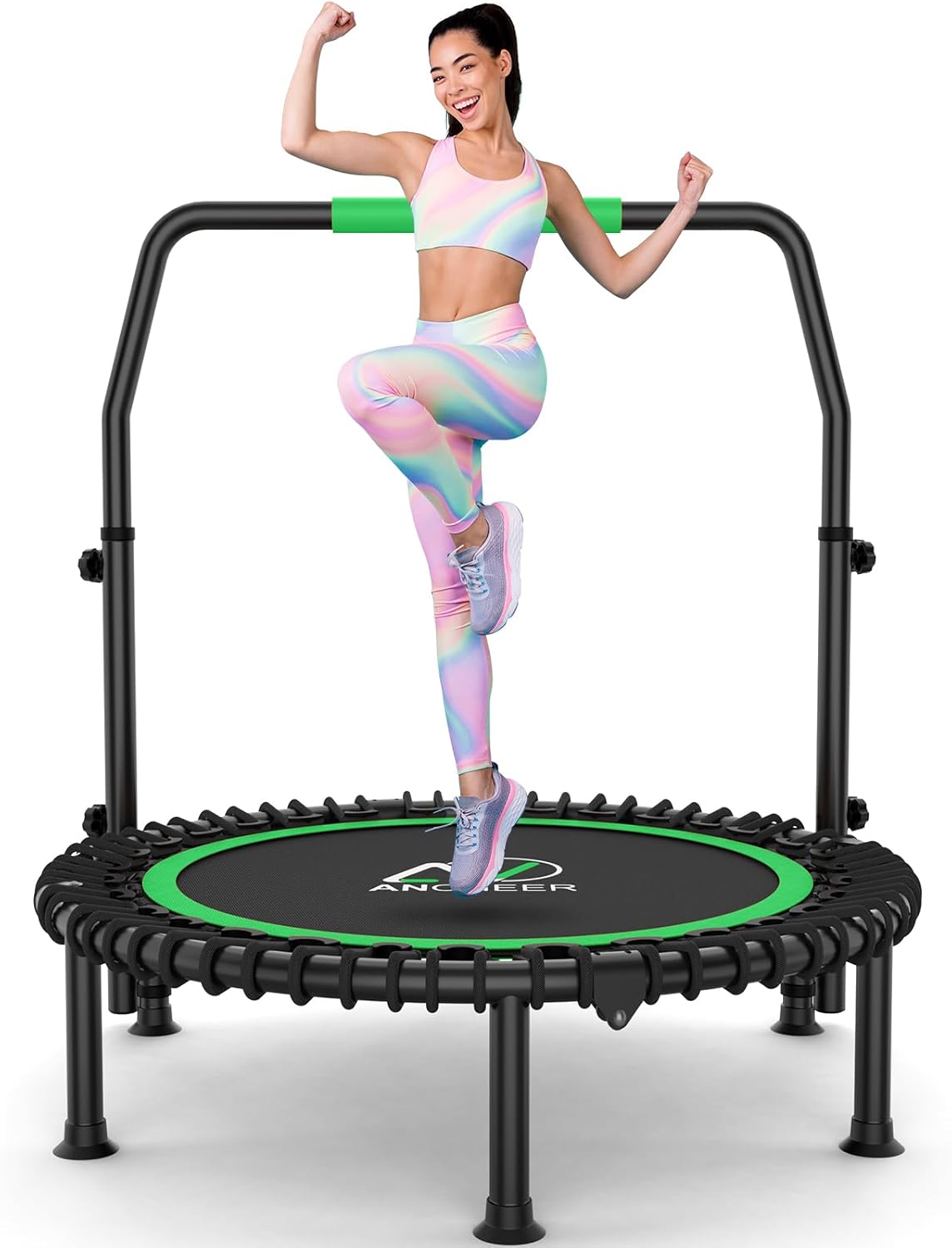 ANCHEER Rebounder Trampoline 40" Bungee Rebounder with 4-Level Adjustable Handle,Mini Trampoline Max 400 LBS Heavy-Duty Fitness Trampoline, Waterproof UV-Resistant Indoor Outdoor Exercise Trampoline