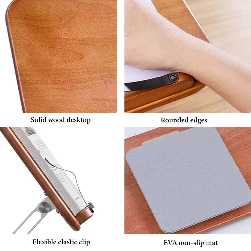 Atril para Lectura, Soporte Ajustable con Base giratoria de 360° y Clips para páginas, Soporte Plegable de Escritorio para Libros de Cocina, partituras, portátiles, Recetas y Libros de Texto