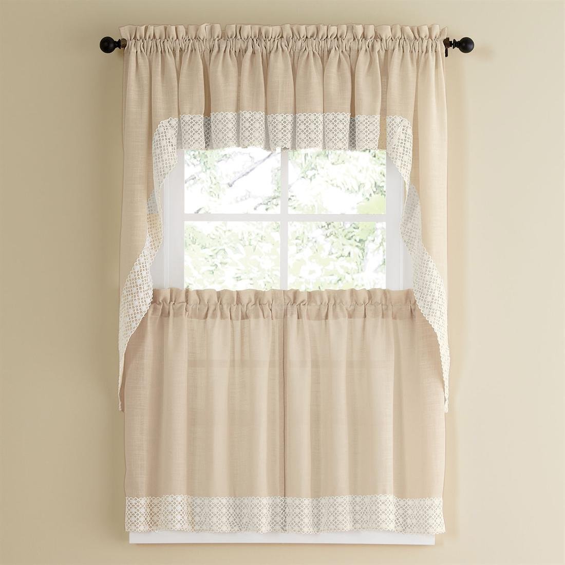 Kitchen Curtains for Windows 40+ Styles &amp; Colors Swag, Valance, Tier Sets &amp; Panels Cafe Curtains for Farmhouse, Rustic, Modern Décor, Salem French Vanilla, 24" Tier Valance Set