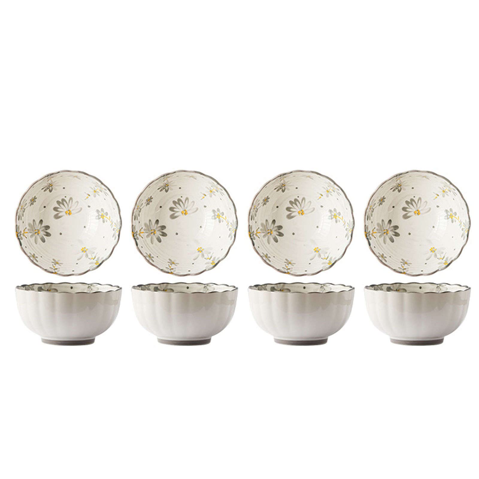 Set di 4 Ciotole di Riso in Porcellana Bianca Classica,Ciotola for Cereali da Servizio Confezione da 4,Ciotola da Portata in Ceramica for Zuppa,Riso,Spuntini,Salse-A-1