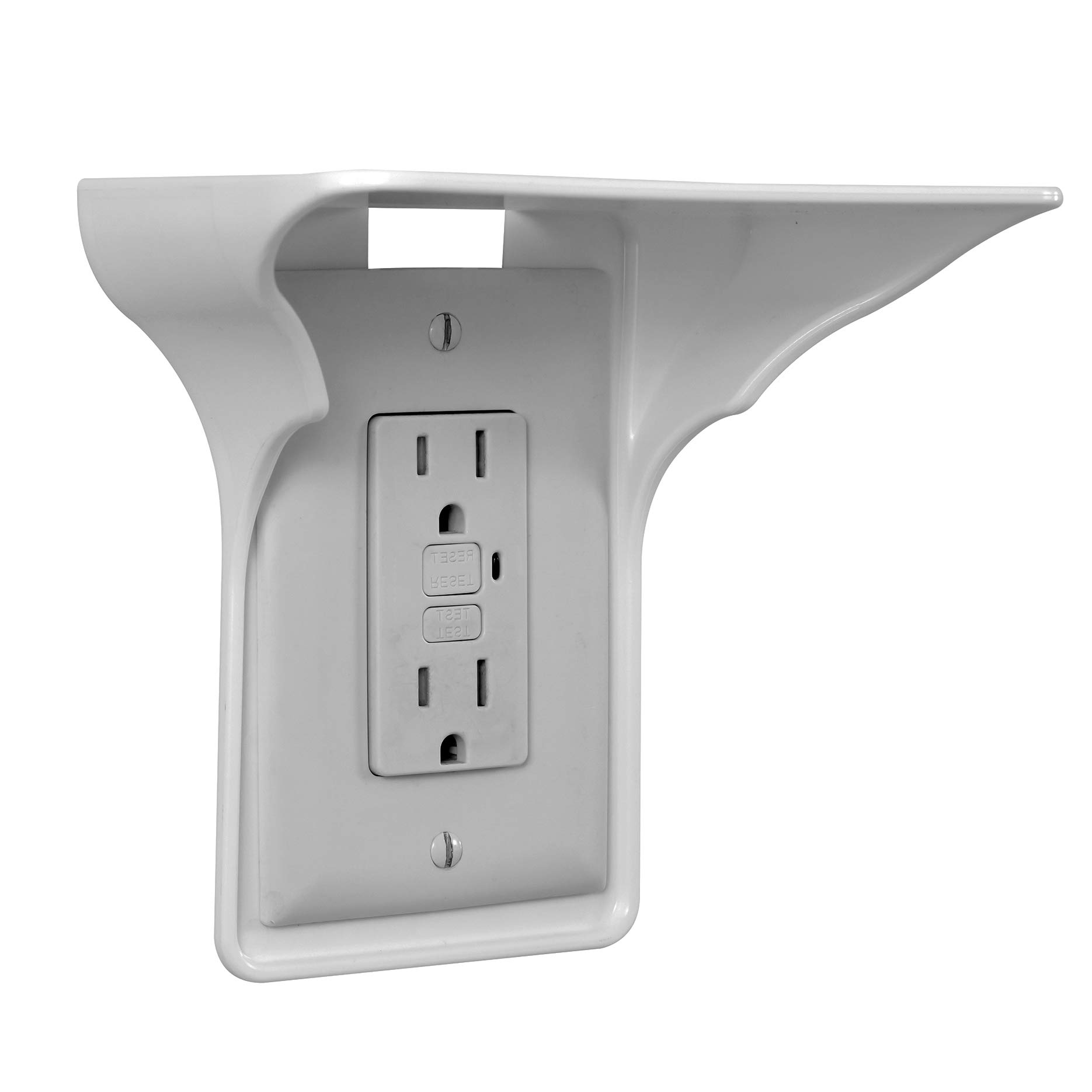 Power Perch Single Wall Outlet Shelf 4 Pcs White - Home Wall Shelf Organizer for Bathroom, Kitchen, Bedrooms - Cord Management and Easy Installation