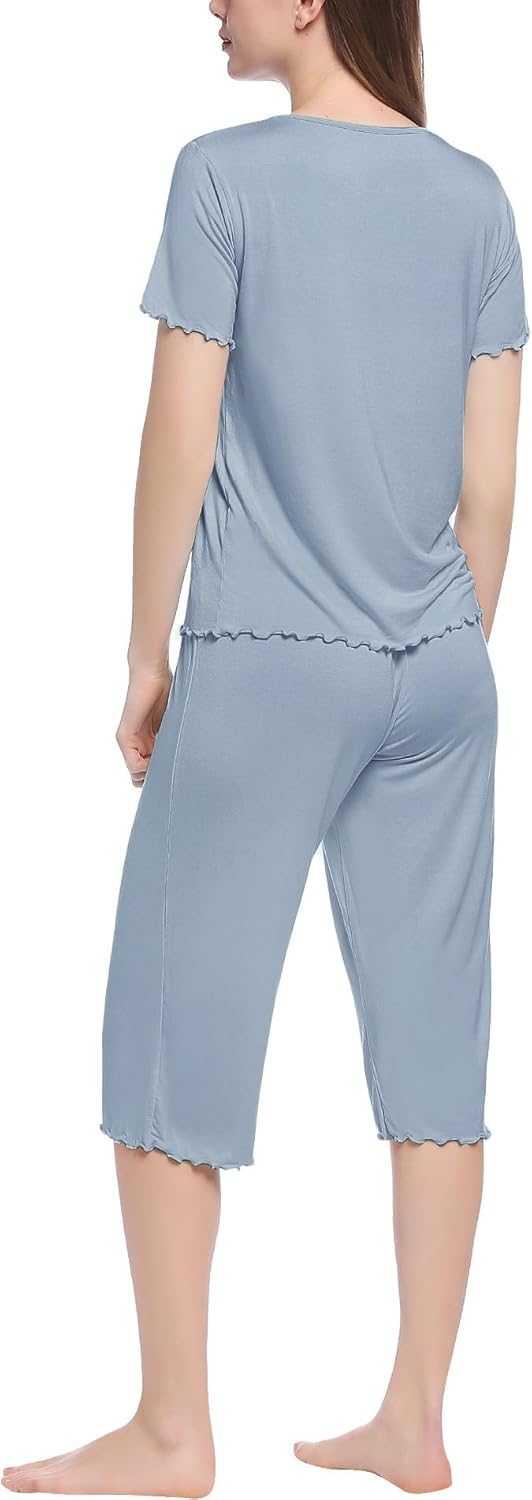Joyaria Bamboo Viscose Pajamas Womens Short Sleeve Capri Pjs Set Cooling Lightweight Sleepwear S-XXL - Image 7