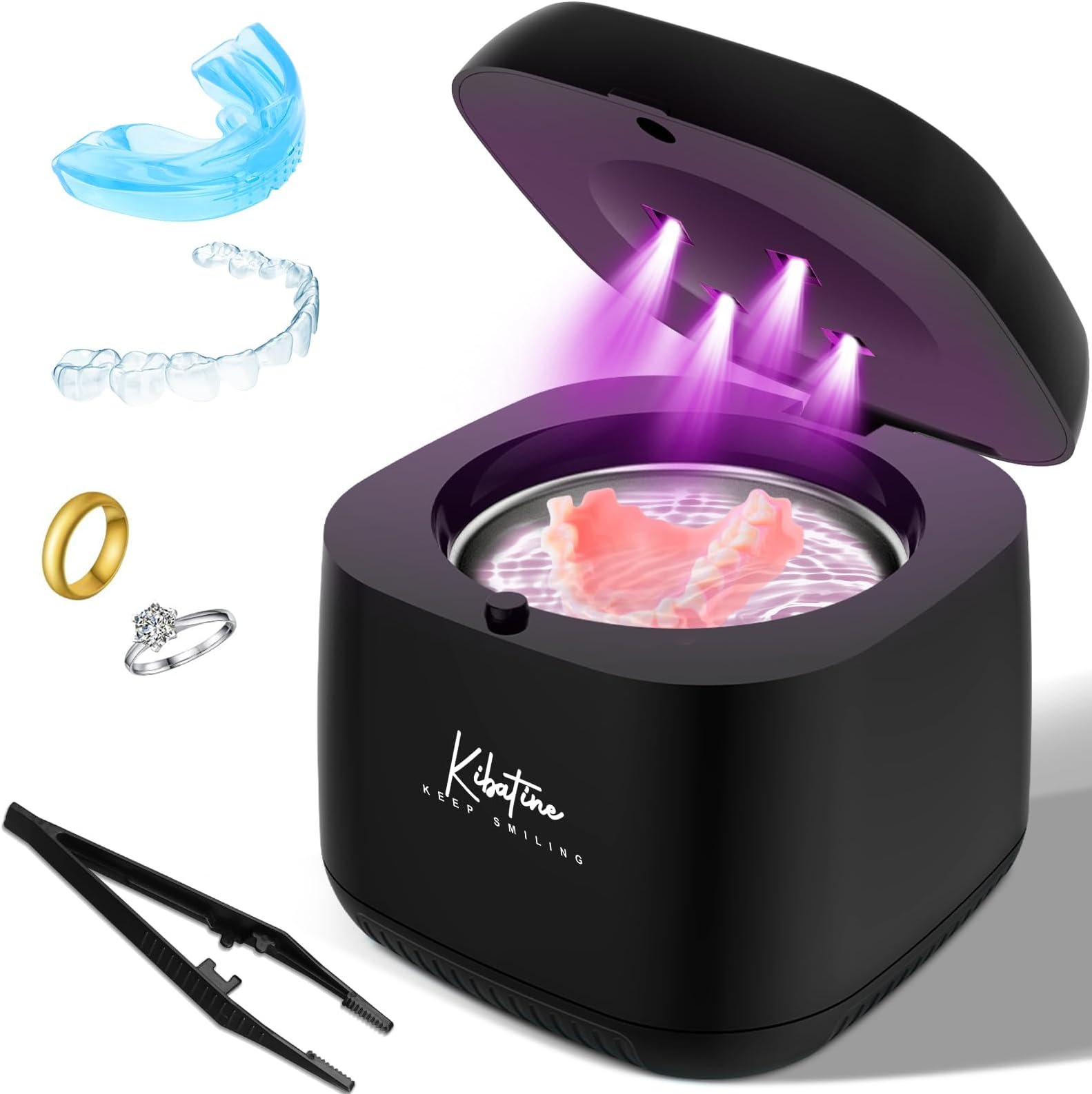 Kibatine Ultrasonic Retainer Cleaner With UV 45KHz for Denture Aligner Mouth Guard