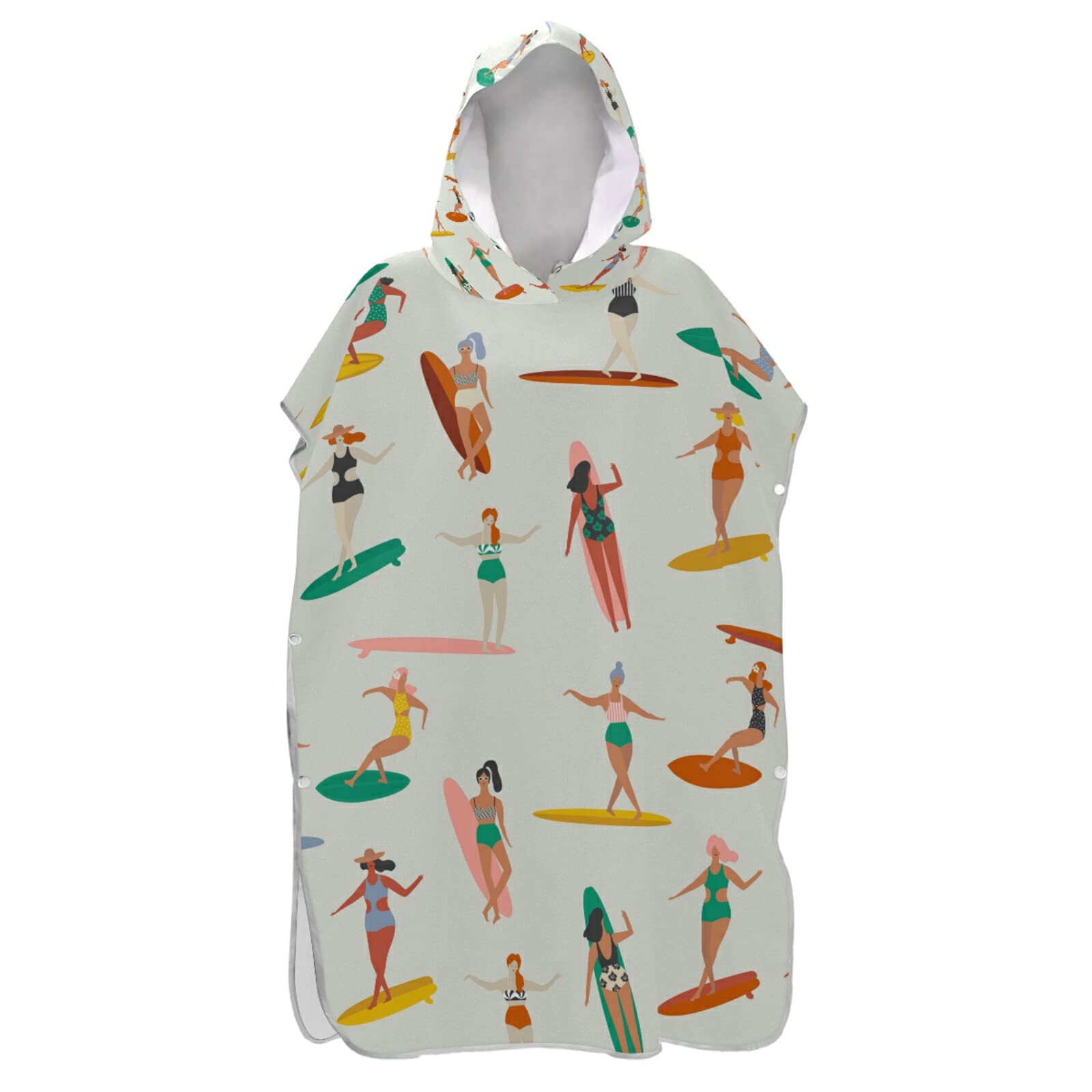 Mädchen Surfer in Bikinis Nahtloses Muster Erwachsene Surf Poncho Wickelmantel mit Kapuze und Tasche, schnell trocknender Bademantel, Mikrofaser-Handtuch-Neoprenanzug für Bad, Strand, Outdoor