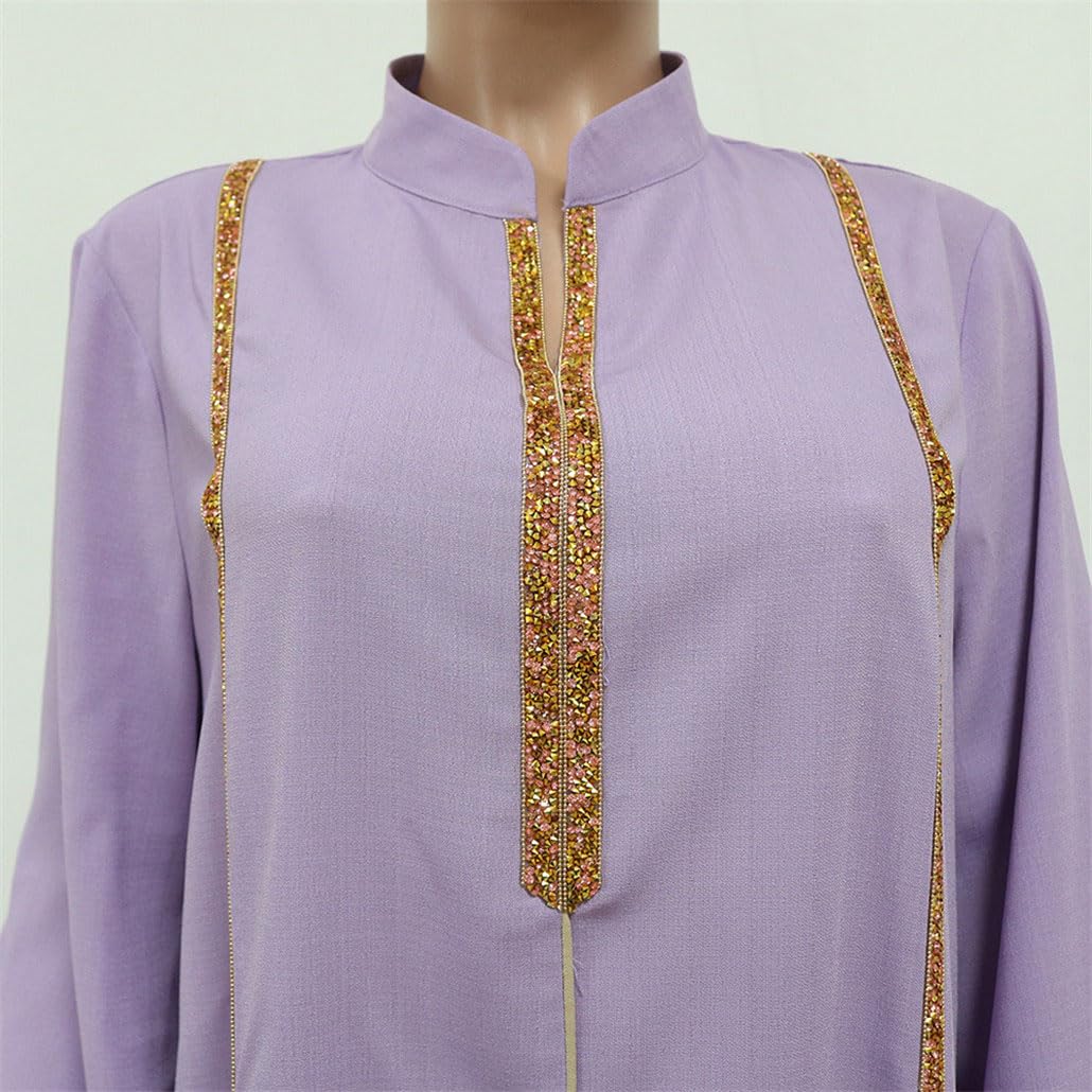keusyoi Abaya Marocchino Abito da Donna Abiti con Diamanti Abito Lungo Collo alla Coreana Autunnale Manica Lunga Tacchino Allentato Dubai Abito Musulmano