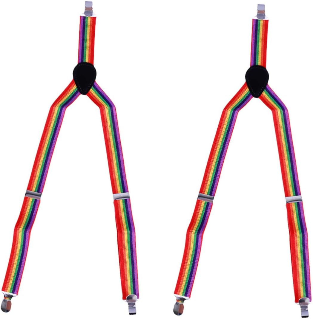 CALLARON 2pcs Striped Boy Girl Rainbow Suspenders Clip Elastic Boy Girl Suspenders Belt