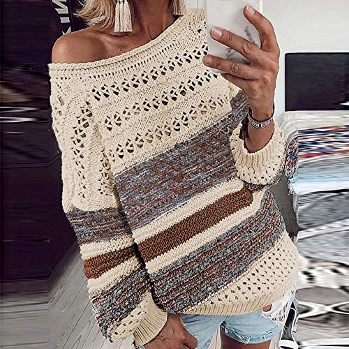 Hemlock Women Knit Sweater Coat Off Shoulder Loose Soft Knitted Pullover Sweatshirt Outerwear Top Beige