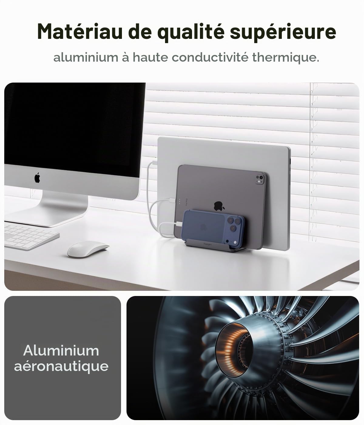 Spigen Support Vertical [Jusqu'à 4 Appareils] Organisateur de Bureau