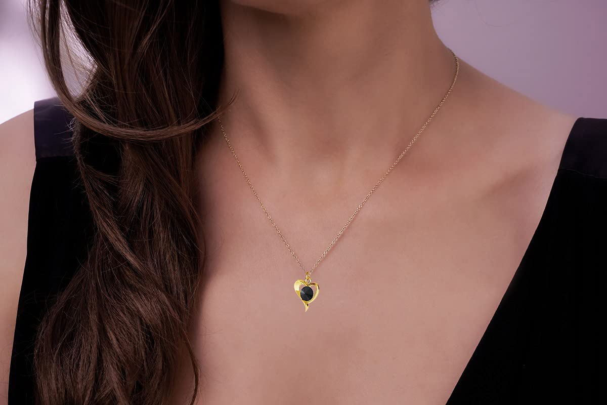 Set di gioielli in argento Sterling 925 placcato oro 24 K con cristalli, cuore – orecchini da donna – collana con ciondolo