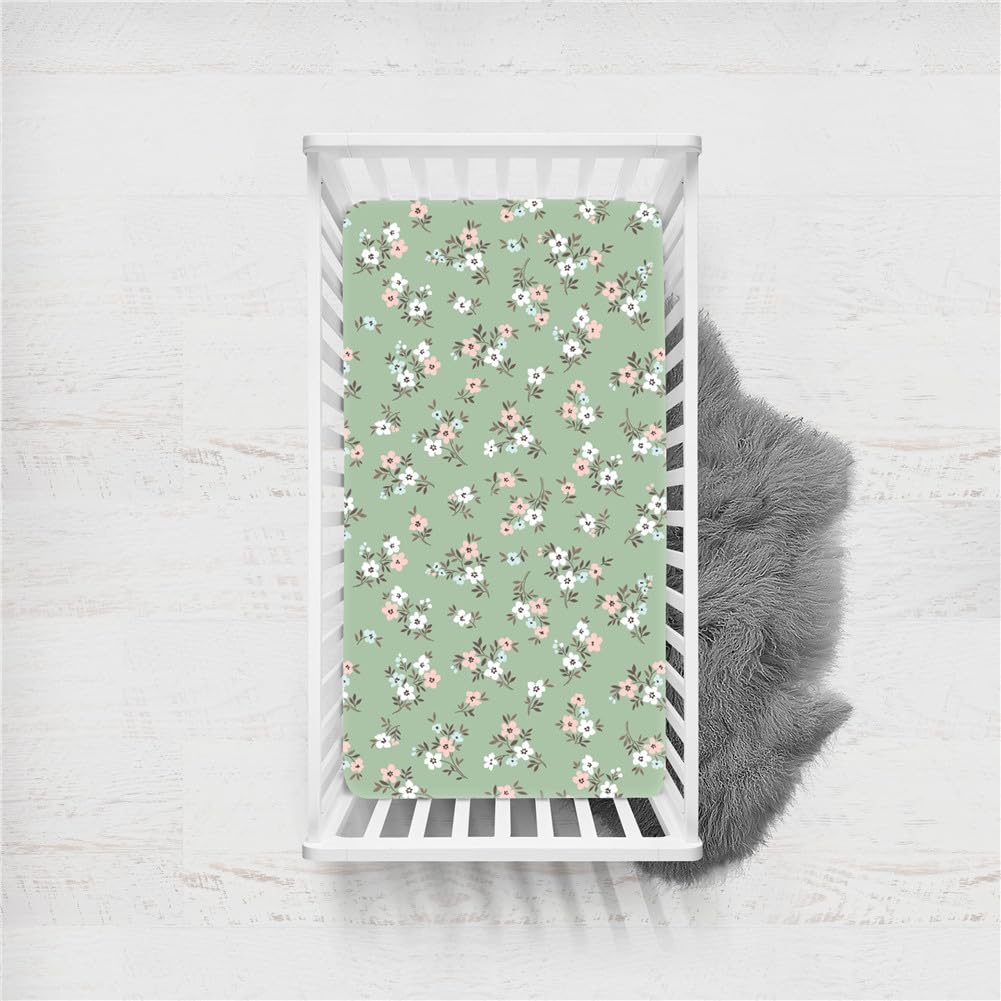 Odot Cot Bed Sheets, Bedside Cribs Fitted Sheets for Boys and Girls, Baby Bed Sheets Cot Bed Mattress Protector, Bassinet Sheets, Easy Care Soft and Dureable (95x65cm,Floral E)