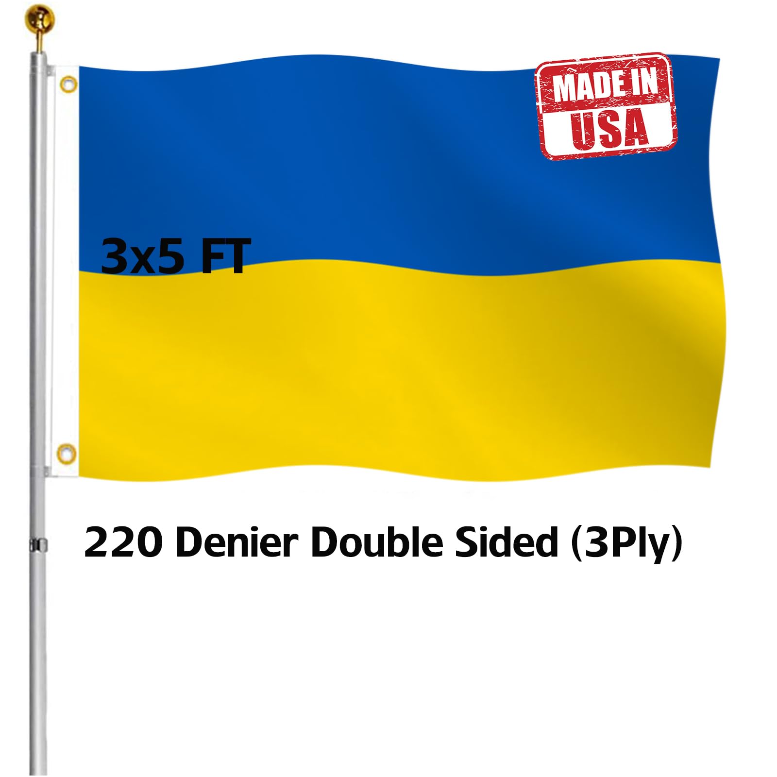 Ukraine-Flagge Aus Super-Knit-Polyester - 1,5 X 2,4 M, Mit Messingösen, Wetterfest
