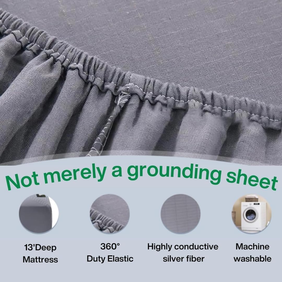 SaintGee Grounding Sheets King Size,Grounding Bed Fitted Sheets Earth Grounded Bed Sheets 10% Silver & 90% Organic Cotton, Grounding Well Bed Sheets (77"x 80"x 13" Gray) with Natural Energy Bracelet