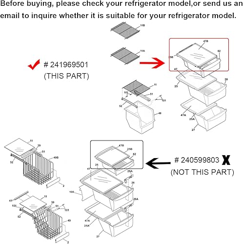 Miniatura 4 de Marco de estante mejorado 241969501 sin vidrio para refrigerador Frigidaire estante de repuesto para bandeja para verduras LFSS2612TF0,