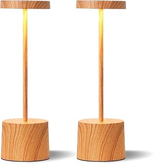 Kakanuo Wooden Rechargeable Cordless Lamp - Touch Control, 3 Color Temperature, LED Outdoor Wireless Lamp, Battery Operated Lamps, Stepless Dimmable, Set of 2