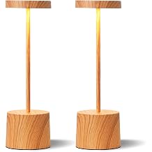 Kakanuo Wooden Rechargeable Cordless Lamp - Touch Control, 3 Color Temperature, LED Outdoor Wireless Lamp, Battery Operated Lamps, Stepless Dimmable, Set of 2