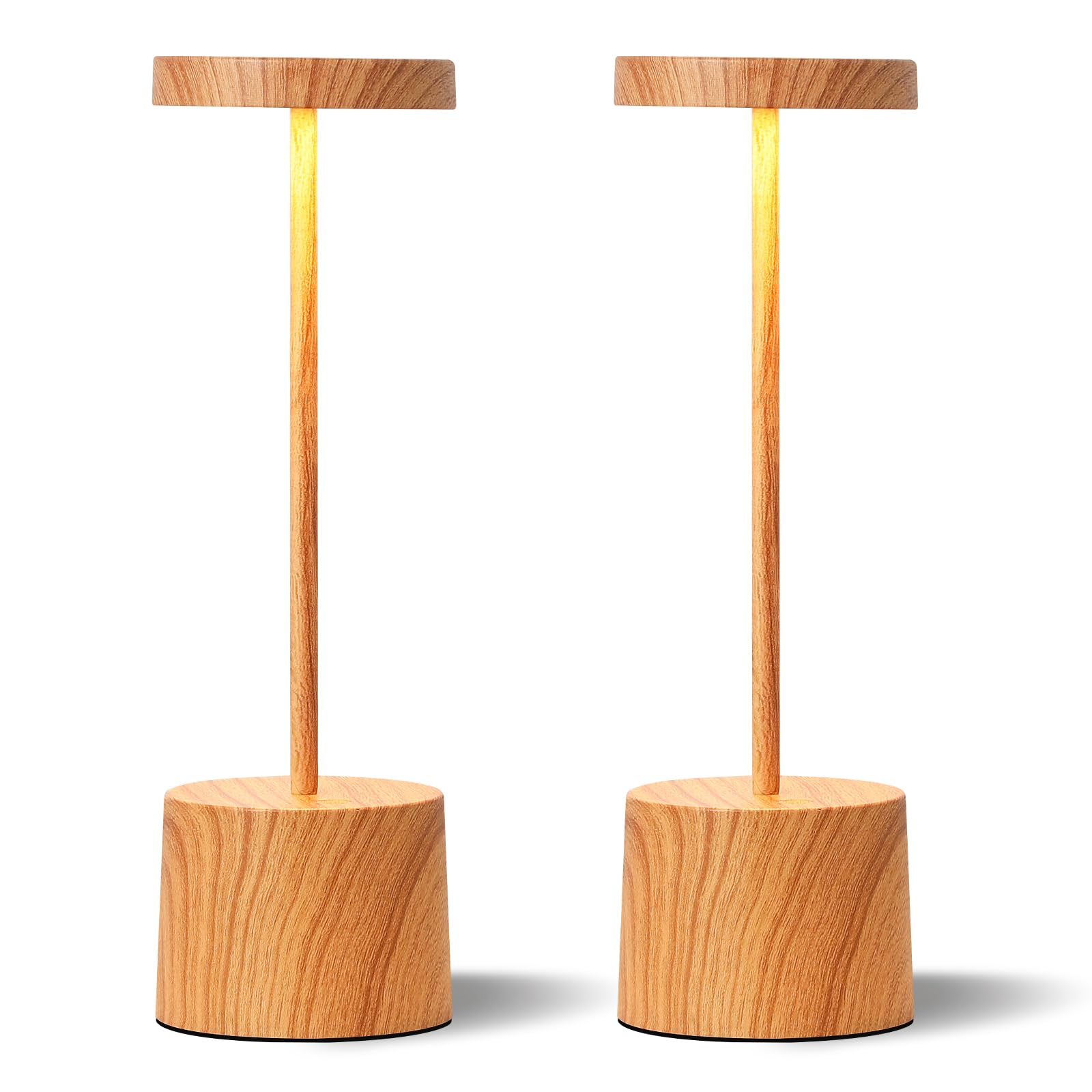 Kakanuo Wooden Rechargeable Cordless Lamp - Touch Control, 3 Color Temperature, LED Outdoor Wireless Lamp, Battery Operated Lamps, Stepless Dimmable, Set of 2